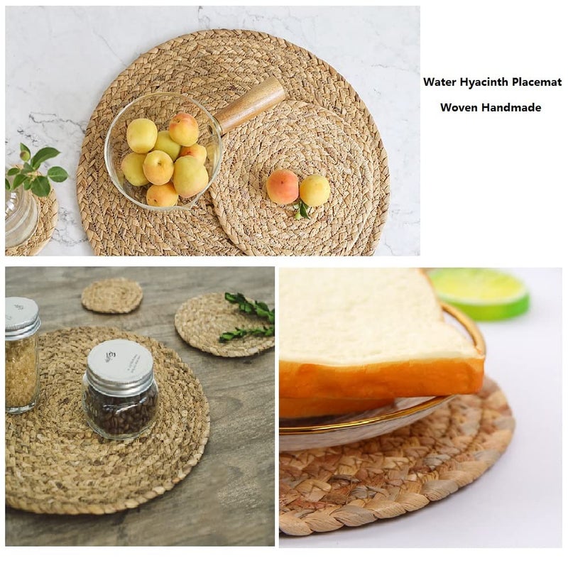 WENFOME Round Woven Placemats, 11.8inch Natural Wicker Placemats, Set of 4 Water Hyacinth Straw Braided Tablemats, Rattan Tablemats Rustic Chargers Weave Placemats for Dining Table - Image 4